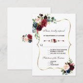 Chic Merlot Bleu Marine Floral Mariage RSVP (Devant / Derrière)