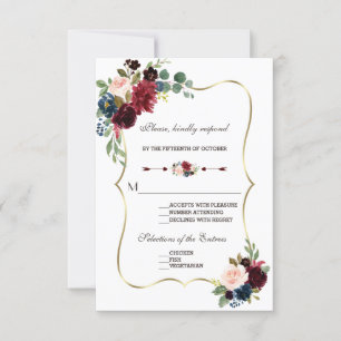 Chic Merlot Bleu Marine Floral Mariage RSVP