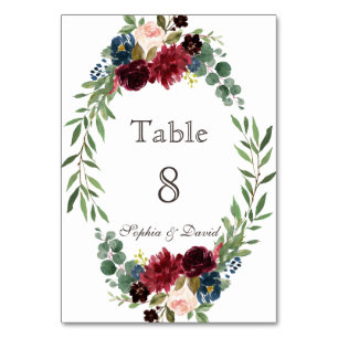 Chic Merlot Navy Blue Floral Numéro de table