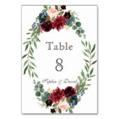 Chic Merlot Navy Blue Floral Numéro de table (Dos)