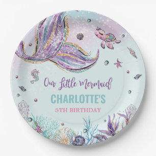 Chic Mermaid Tail onder Zee Girl Birthday Papieren Bordje