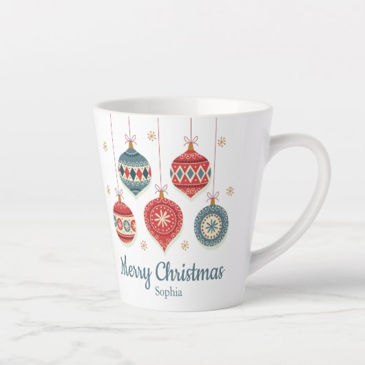 Chic Merry Christmas Ornamenten gepersonaliseerd Latte Mok (Rechts)