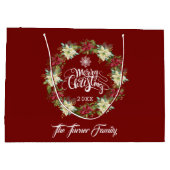 Chic Merry Christmas Poinsettia Monogram Groot Cadeauzakje (Achterkant)