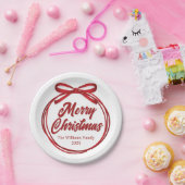 Chic Merry Christmas Script Red Ribbon Bow Party Papieren Bordje (Feest)