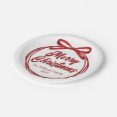 Chic Merry Christmas Script Red Ribbon Bow Party Papieren Bordje (Gekanteld)