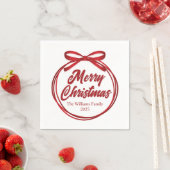 Chic Merry Christmas Script Red Ribbon Bow Party Servet (Insitu)