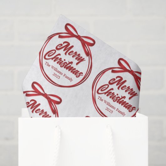Chic Merry Christmas Script Red Ribbon Bow Tissuepapier (Cadeauzakje)
