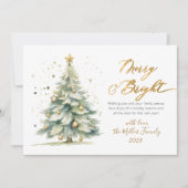 Chic Merry en Bright Gold Script Kerstboom Feestdagenkaart (Voorkant)