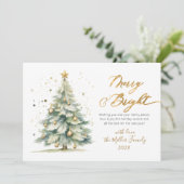 Chic Merry en Bright Gold Script Kerstboom Feestdagenkaart (Staand voorkant)