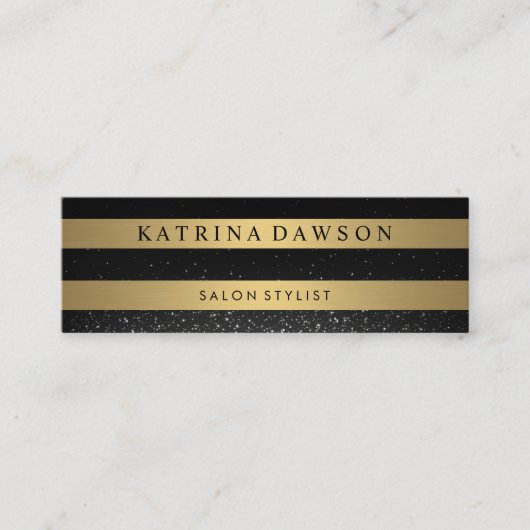 Chic Metallic Gold Stripes Confetti Glow Mini Visitekaartje (Voorkant)