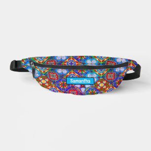 Chic Mexicaanse talavera blauw paarse tegels monog Heuptasje