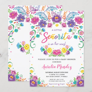 Chic Mexican Floral Senorita Baby shower Girl Kaart