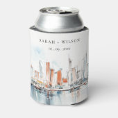 Chic Miami Florida Skyline Waterverf bruiloft Blikjeskoeler (Blikje Achterkant)