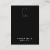 Chic Minimal Black Custom Monogram Earring Display Visitekaartje (Voorkant)