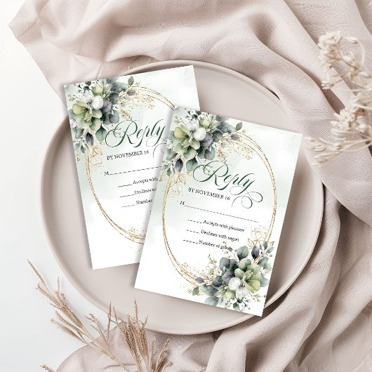 Chic Minimal Bohème Vert mariage RSVP