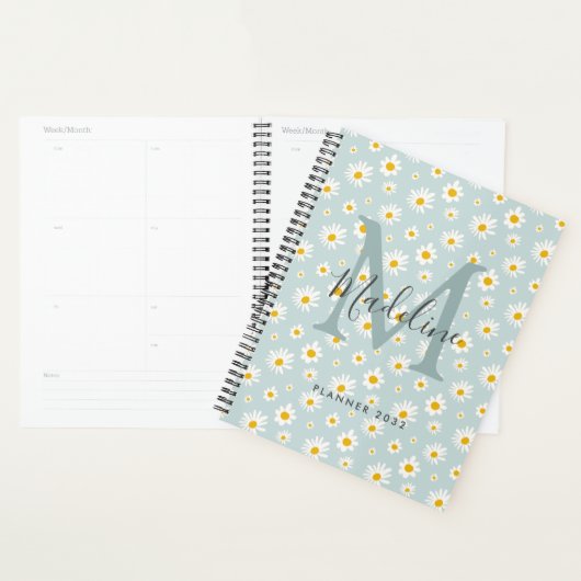 Chic Minimal Daisy Teal Script Monogram Planner (Display)