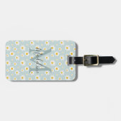 Chic Minimal Daisy Turquoise Script Monogram Bagagelabel (Voorkant horizontaal)