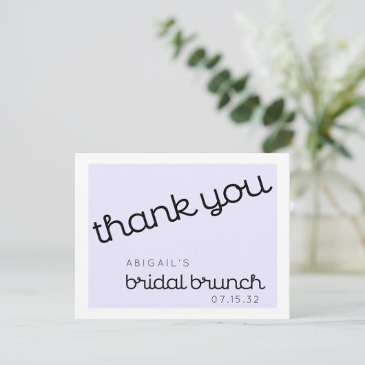 Chic Minimal Lavender Mod Script Bruiloft Brunch Bedankkaart (Staand voorkant)