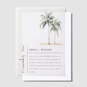 Chic Minimal Palm Trees Tropical Couples Douche Vellum Uitnodigingen