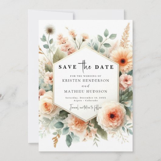 Chic Minimal Peach Wedding Save The Date (Voorkant)