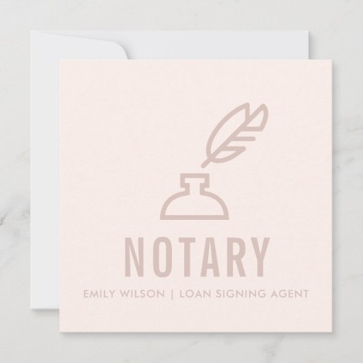 CHIC MINIMAL PINK BLUSH FEATHER NIB INKPOT NOTARY KAART (Voorkant)