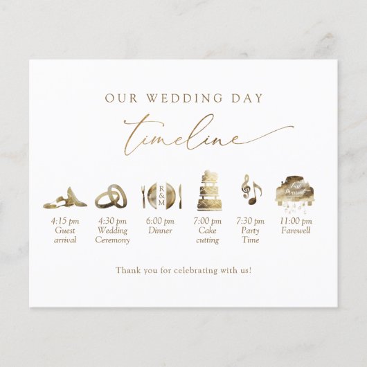 Chic Minimal Wedding Program Tijdlijn in Gold (Voorkant)