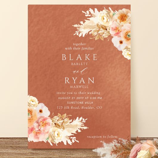 Chic, minimale terracotta peach Blush cram Wedding Kaart