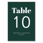 Chic Minimalist Emerald Green Trouwtafel Nummer Kaart (Achterkant)