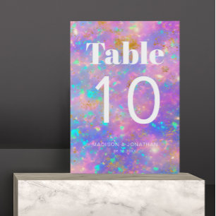 Chic Minimalist Gold Opal Trouwtafel Nummer Kaart