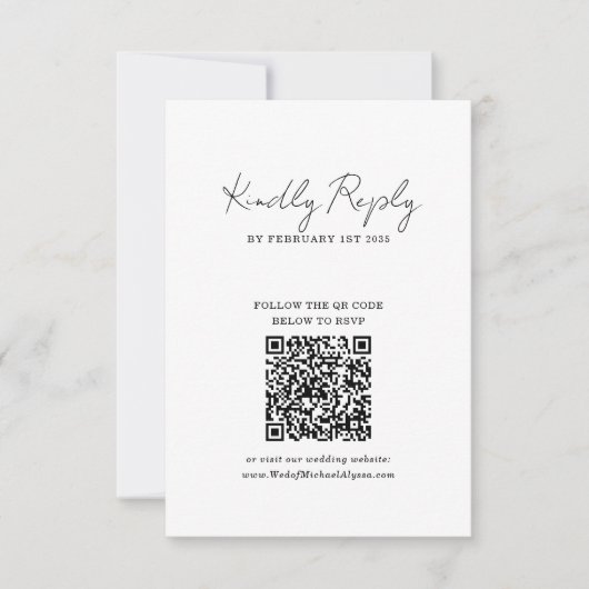 Chic Minimalist Handwriting Script Wedding QR Code RSVP Kaartje (Voorkant)