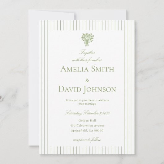 Chic Minimalist Stripe Green Wedding Invitation  (Devant)