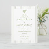 Chic Minimalist Stripe Green Wedding Invitation  (Debout devant)
