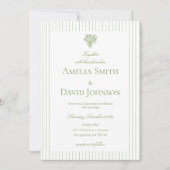 Chic Minimalist Stripe Green Wedding Invitation  (Devant)