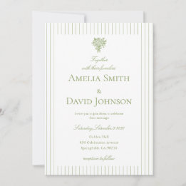 Chic Minimalist Stripe Green Wedding Invitation  Kaart