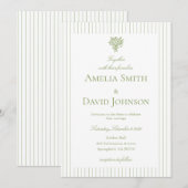 Chic Minimalist Stripe Green Wedding Invitation  Kaart (Voorkant / Achterkant)
