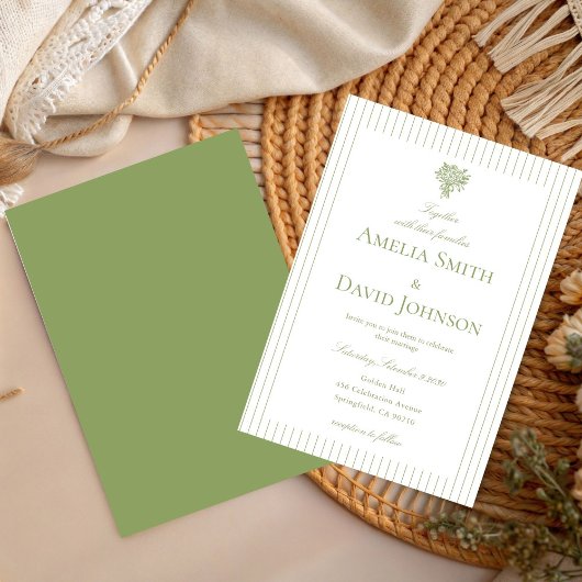 Chic Minimalist Stripe Green Wedding Invitation  Kaart