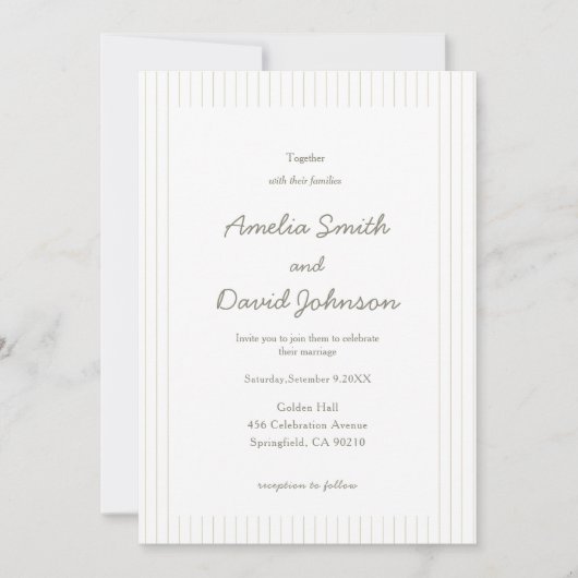Chic Minimalist Stripe Green Wedding Invitation  Kaart (Voorkant)