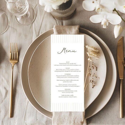 Chic Minimalist Stripe Green Wedding Menu