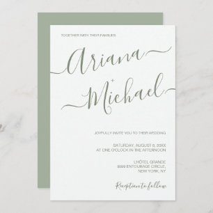 Chic Minimalist Typography Sage green Wedding Kaart