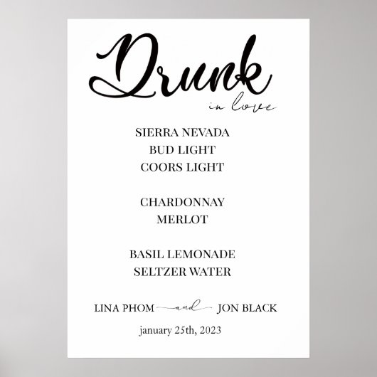 Chic Minimalist Wedding Cocktail Bar Menu Poster (Devant)