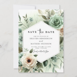 Chic Minimalistische Bloemen Sage Green Wedding Save The Date