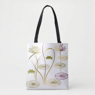 Chic minimalistische kalligrafie kikkers en lelie draagtas