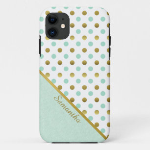Chic Mint and Gold Polka Dots  iPhone 11 Hoesje