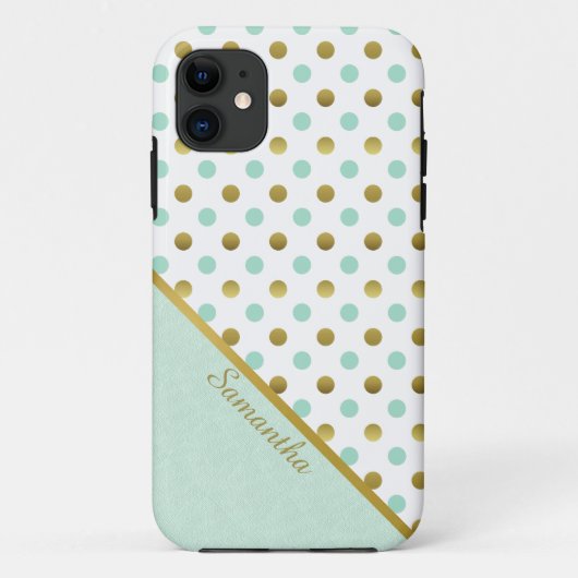 Chic Mint and Gold Polka Dots  Case-Mate iPhone Case (Achterkant)