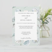 Chic Mint Blue Beach Shells Wedding Kaart (Staand voorkant)