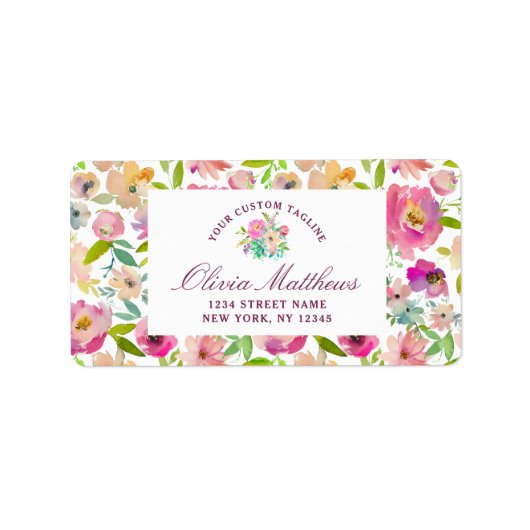 Chic Mint en Blush Pink Floral Business Etiket (Voorkant)