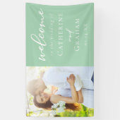 Chic Mint Green paar foto bruiloft Spandoek (Verticaal)