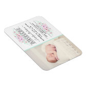 Chic Mint Green & Pink Flowers Birth Announding Magneet (Rechterzijde)
