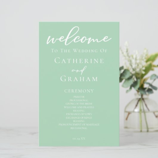 Chic Mint Green Typographie Programme de mariage d (Debout devant)