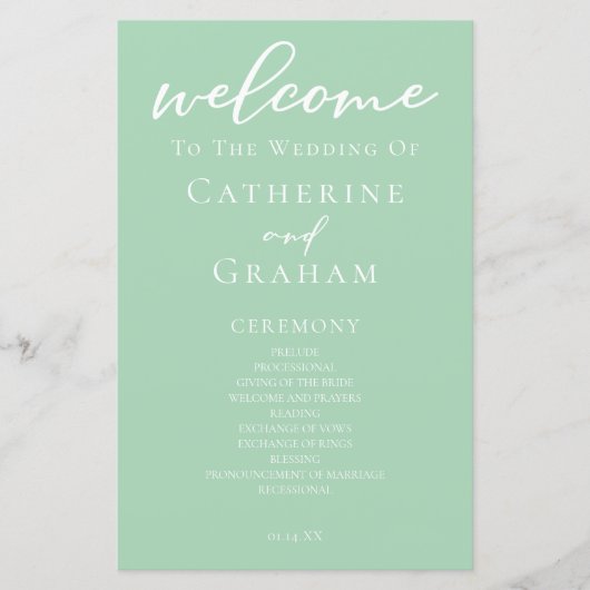 Chic Mint Green Typographie Programme de mariage d (Devant)